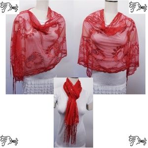 Red Sequin Poncho Scarf Accessory